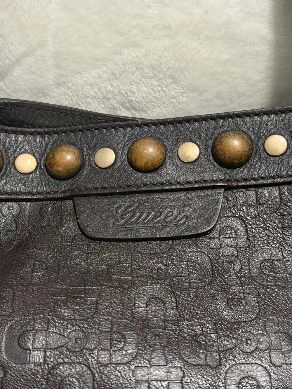 Gucci Dark Brown Horsebit Embossed Leather Babouska Tote - Picture 3 of 13